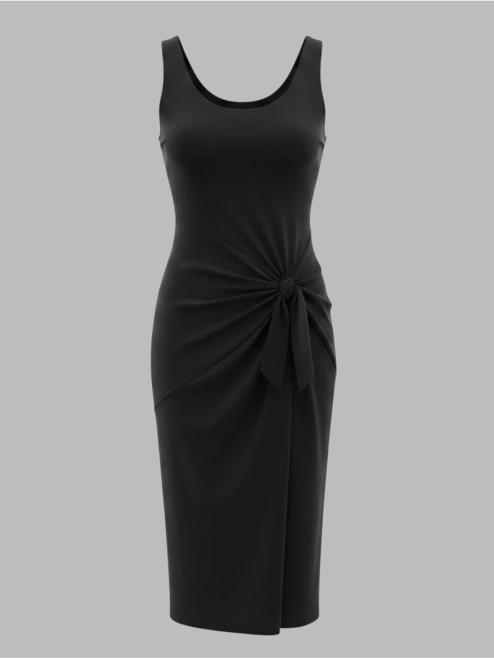 INC International Concepts Black Sleeveless Midi Dress with Side Knot Detail